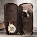 Personalized Vintage Leather Watch Box Fashion 2 Slot Watch Storage Bag Zipper Watch Holder Case