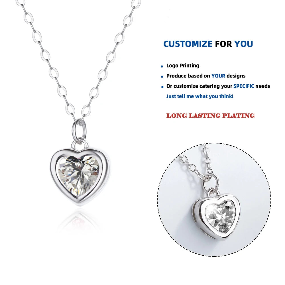 DY766 Fashion Accessories S925 Sterling Silver Pink Heart Clavicle Chain Necklaces Zircon Colored Necklace Jewelry