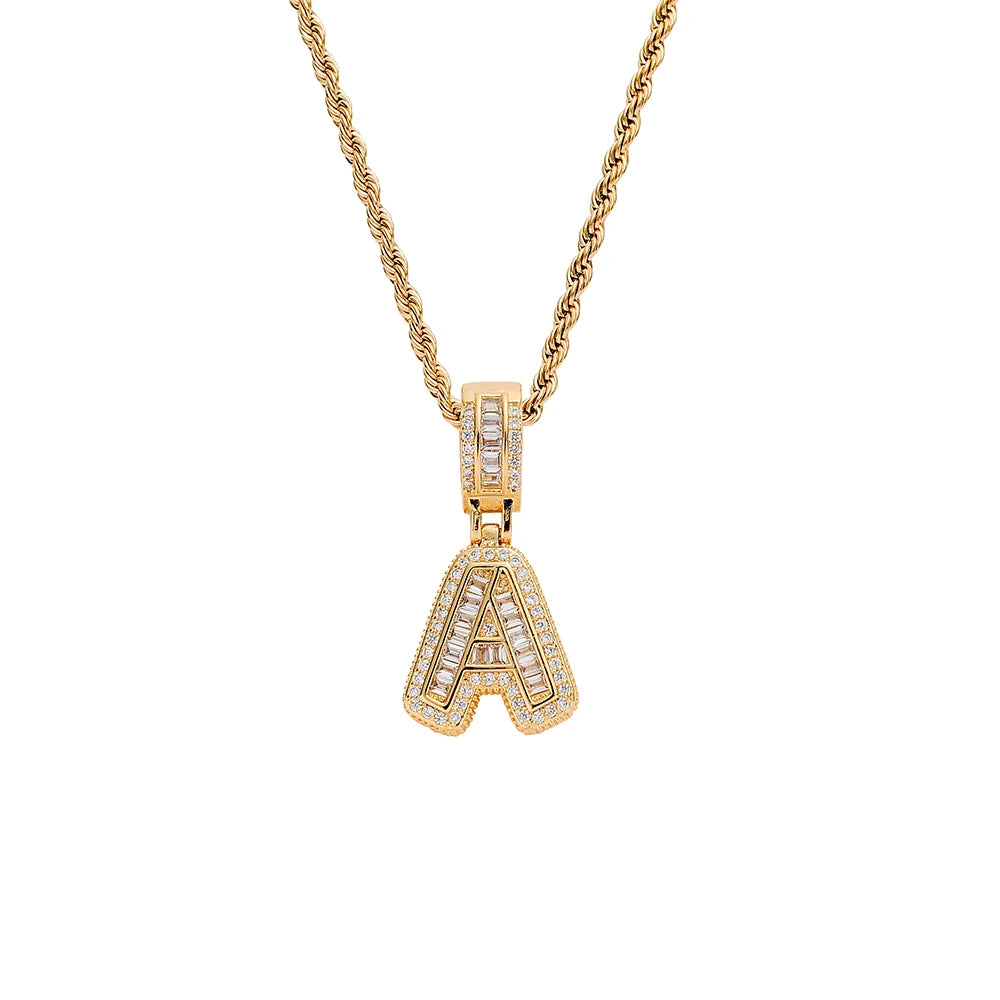 CN262 Wholesale A-Z 26 Letters Real Iced Out AAA Zircon Bling Bling Gold/Silver Plated Hip Hop CZ Pendant Necklace Jewelry MegaBDM