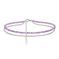 RINNTIN SA45 Pure 925 Sterling Silver Layered Chains Amethyst Anklets Bracelets for Women Summer Beach Foot Chain Jewelry Gifts
