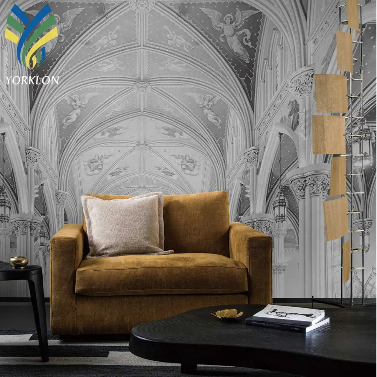 YKEAX 036 European Modern 3D Mural Silver Gold Wall Decor Christian Wallpaper for Church Decoration
