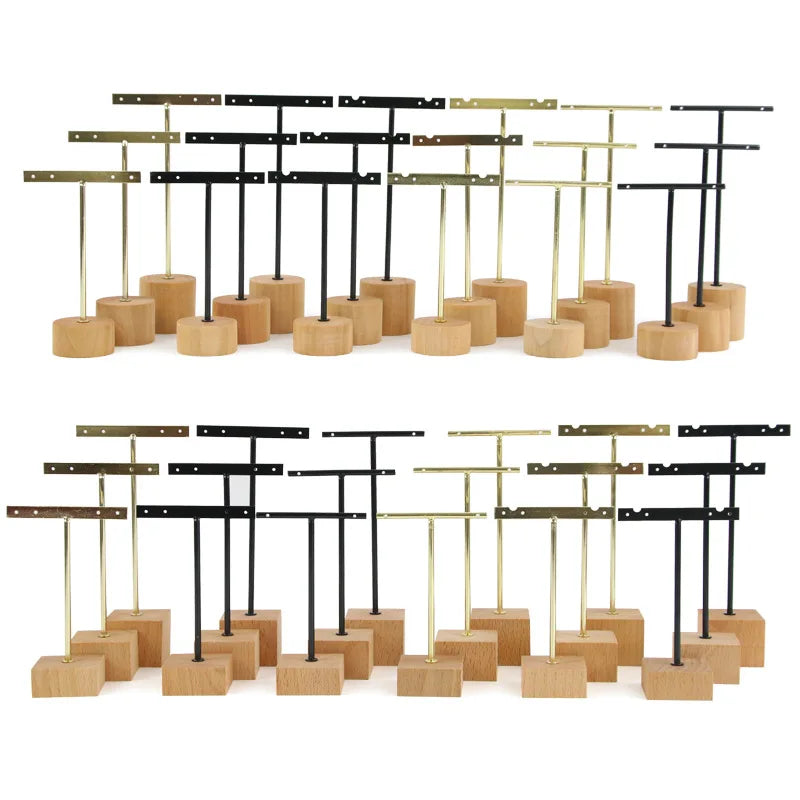 3pcs Earrings Holders Metal Drop Earrings Necklace Rack Wooden Foundation Jewelry Display Holders