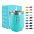 Custom Logo 12oz Stainless Steel Double Wall Insulated Egg Shape Powder Coating Wine Tumbler Plastic Lid Boiling Water Safe