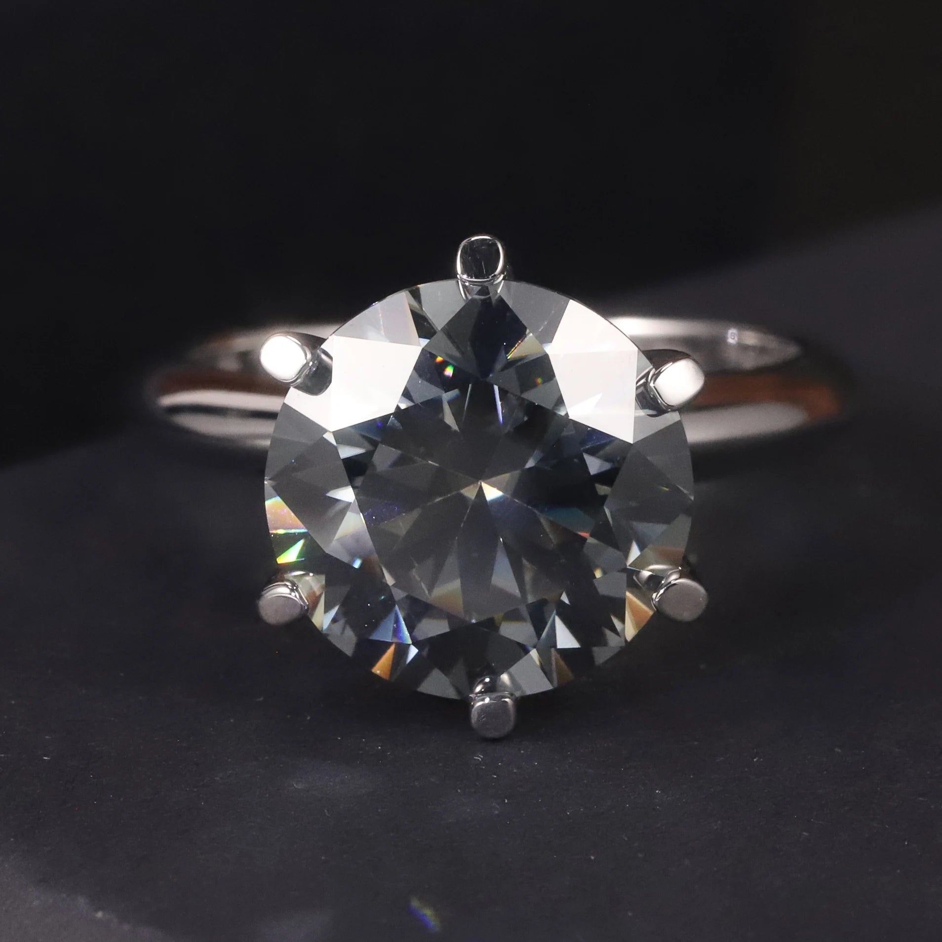 Abiding Jewelry D Color Moissanite Diamond Wholesale Women 925 Sterling Silver Solitaire 5 Carat Grey Moissanite Ring