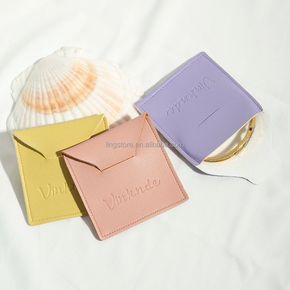8*8cm Luxury Envelope Brown Black Gold Waterproof PU Leather Jewelry Pouch Watch Camera Gift Bag for Jewellery Storage