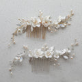 SLBRIDAL Handmade Alloy Leaf Opal Crystal Ceram Flower Freshwater Pearls Bridal Hair Comb Wedding Hair Accessories Women Jewelry