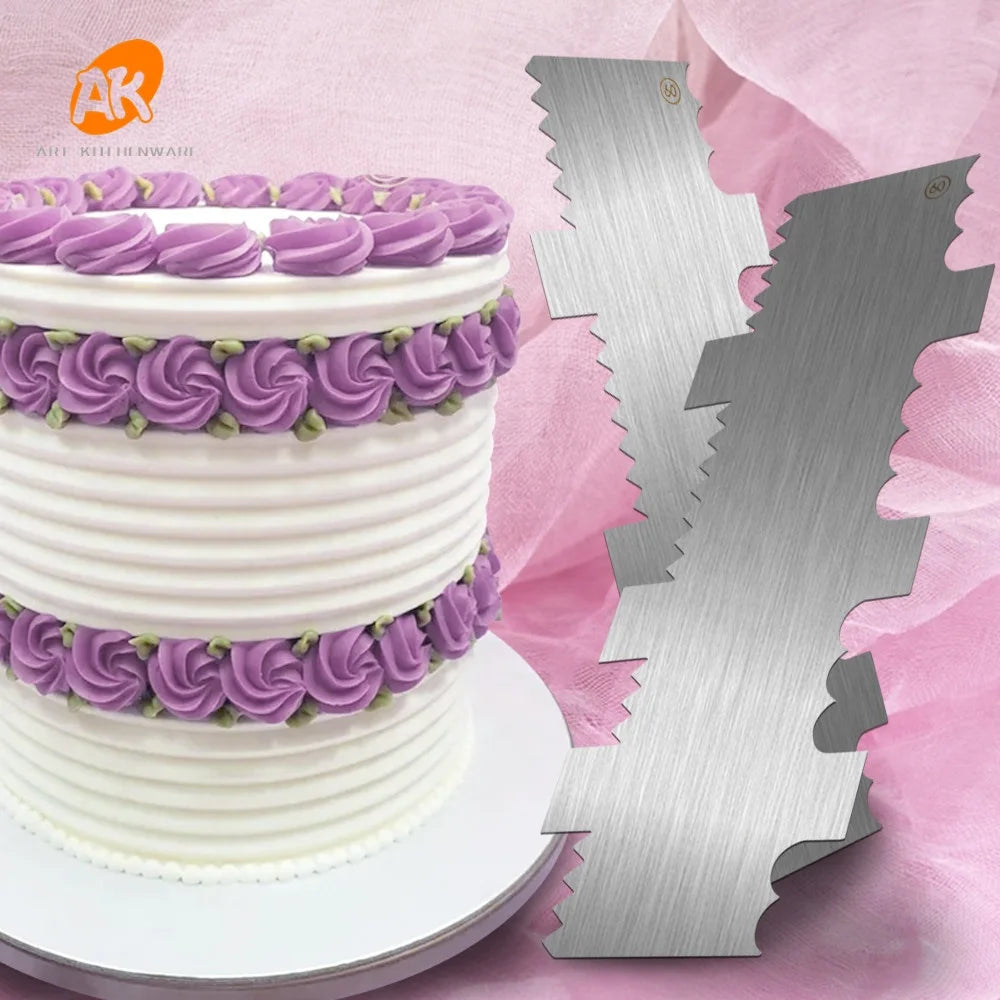 AK Stainless Steel Cake Scraper for Handmade Wedding Cake Tools Wholesale Custom Logo Decorating Comb Icing Smoother Kitchenware