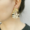 Hansidon Unique Petal Water Drop Earrings Irregular Metal Surface Melon Seed Shape Exaggerated Earrings Statement Accessories