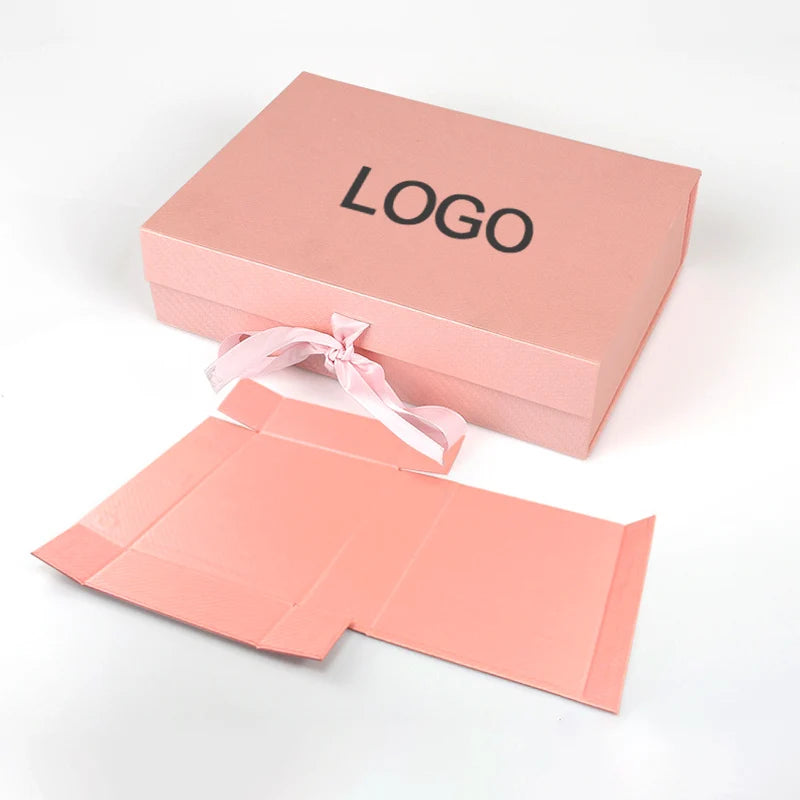 Ready to Ship Naked Pink Rigid Cardboard Magnetic Folding Box With Weave Grain Textured Special Paper Material
