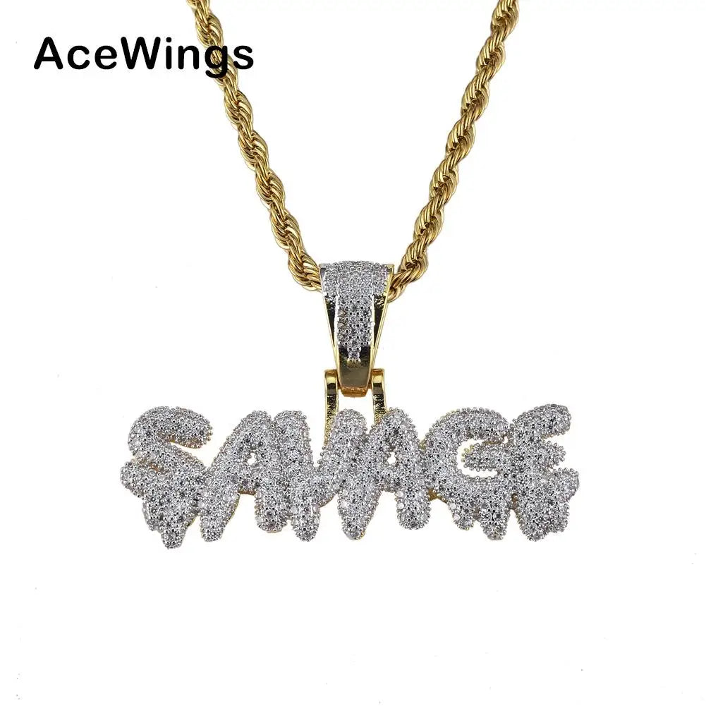 CN040  Hip Hop  Pendant Copper Micro Pave With CZ Stones Necklace 24inch Rope Chain
