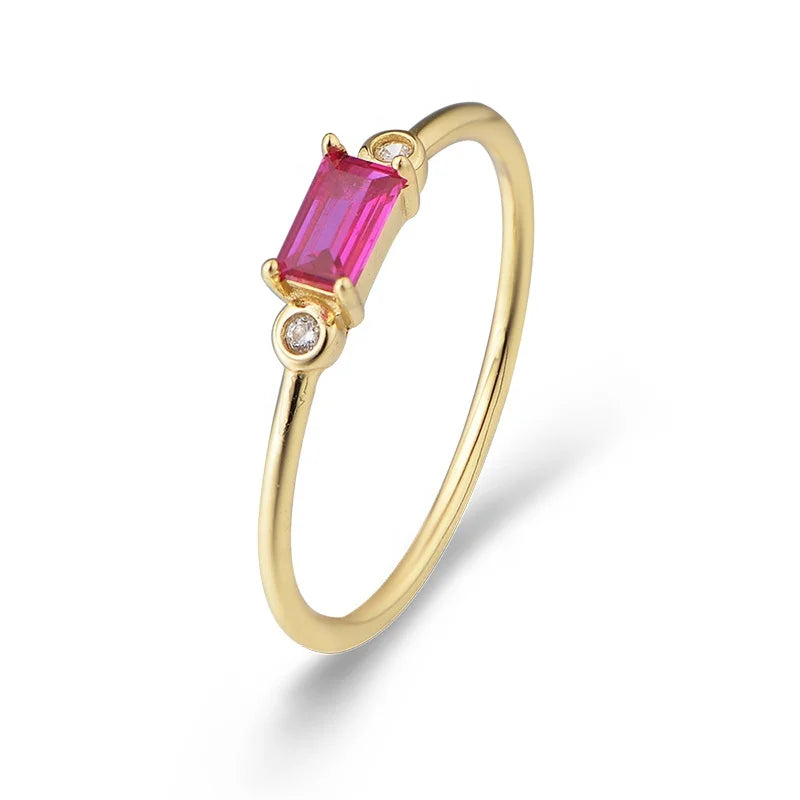 925 Sterling Silver Bague Gemstone Jewelry Baguette Three Stone Peridot Ruby Cubic Zircon Engagement Rings Custom Gold Vermeil