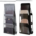 Black Handbag Hanging Organizer with 6 Pockets Foldable Cloth Handbag Storage Bag for Family Closet Bedroom
