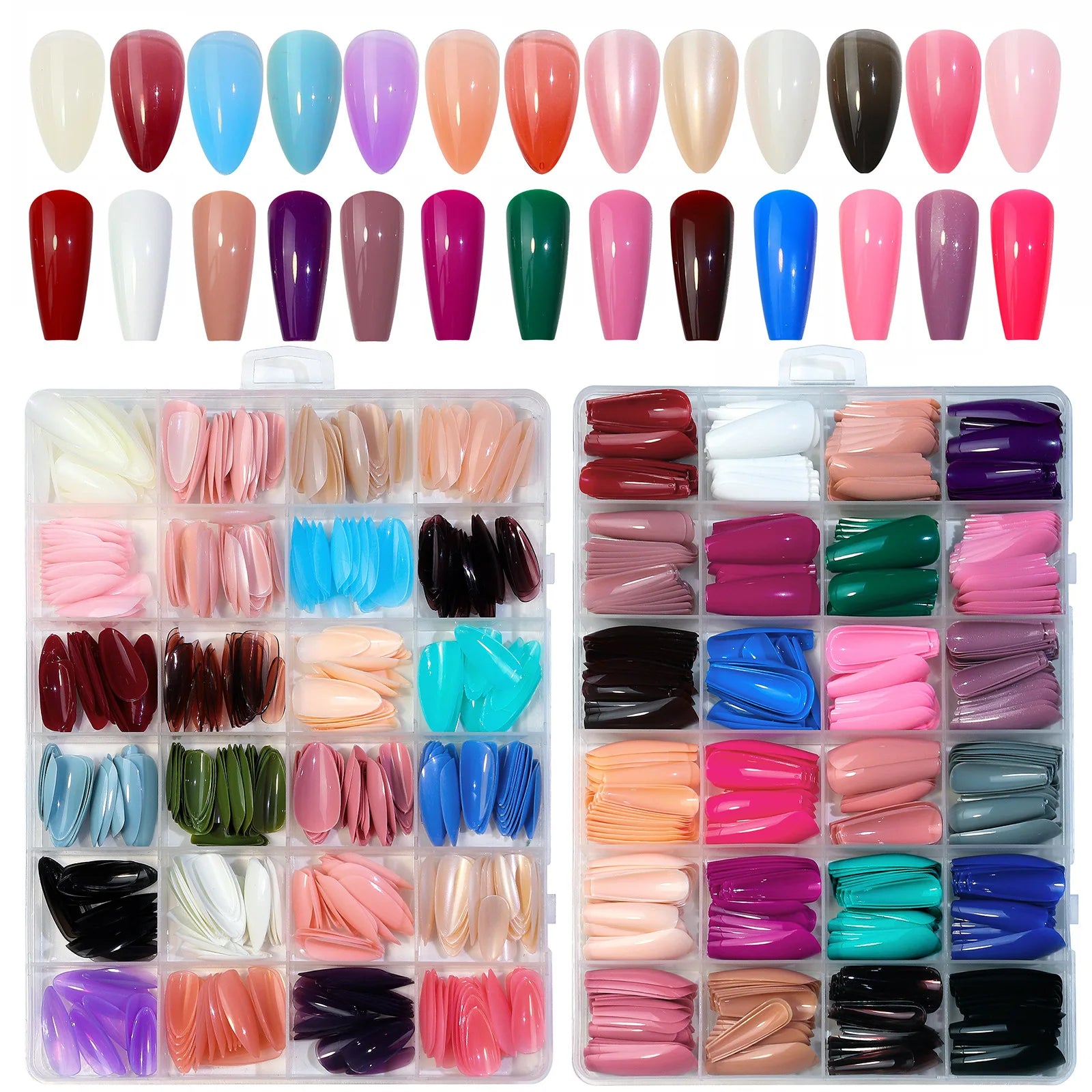 24 Grid Box Packaging Press on Nail Wholesale Nails Matte Gel Polish UV Press on Coloured Pre-Glue False Nails