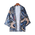 Men's Japanese Kimono Cardigan Jackets Casual Long Sleeve Open Front Coat Lightweight Yukata Outwear