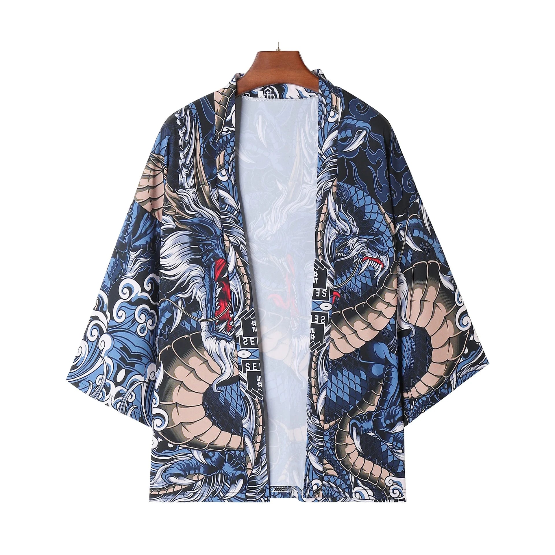 Men's Japanese Kimono Cardigan Jackets Casual Long Sleeve Open Front Coat Lightweight Yukata Outwear