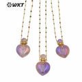 WT-N1238 Wholesale Gorgeous Amazing Heart Purple Bottle Necklace Natural a Methyst Stone Heart Perfume Bottle Necklace