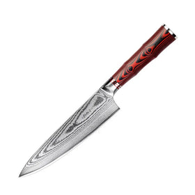8 Inch Chef Knife JDH Damascus Kitchen Knife 67 Layers Damascus Steel with G10 Handle Red