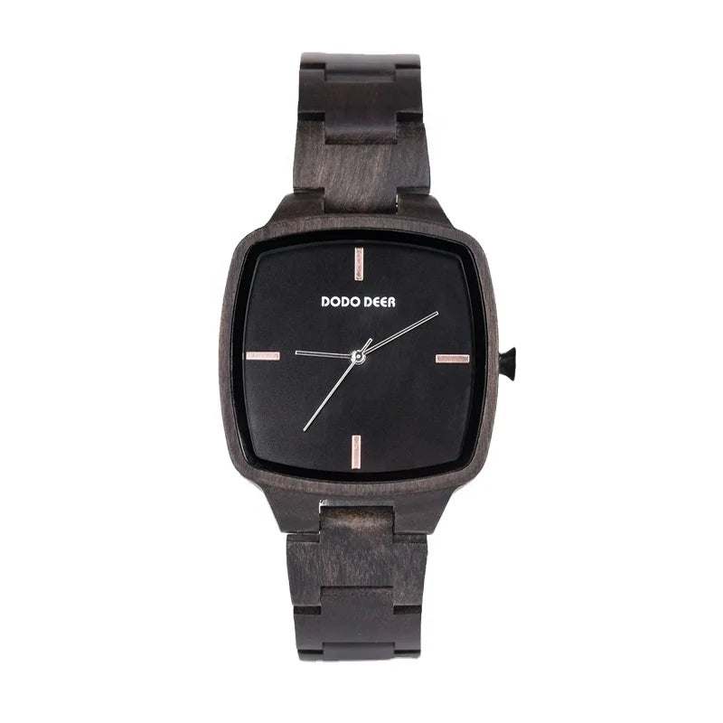 2020 Unisex Luxury Quartz Square Watch for Custom Logo OEM Ebony Wooden Magnet 3BAR Water Resistant Cheap Wholesale Men