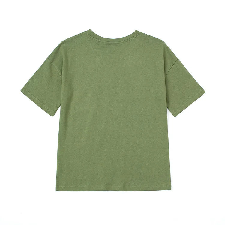 Summer Solid Color t Shirts for Girls Round Collar Tops and t Shirt