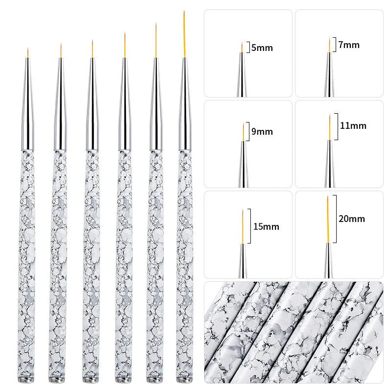 White Marbled Nail Pencil Set 3-Piece Manicure Brush Made of Durable Nylon