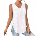 2025 New Women's Casual Tank Tops V-neck Polyester/Cotton for Europe United States Spring Summer Collection Eyelet Jacquard