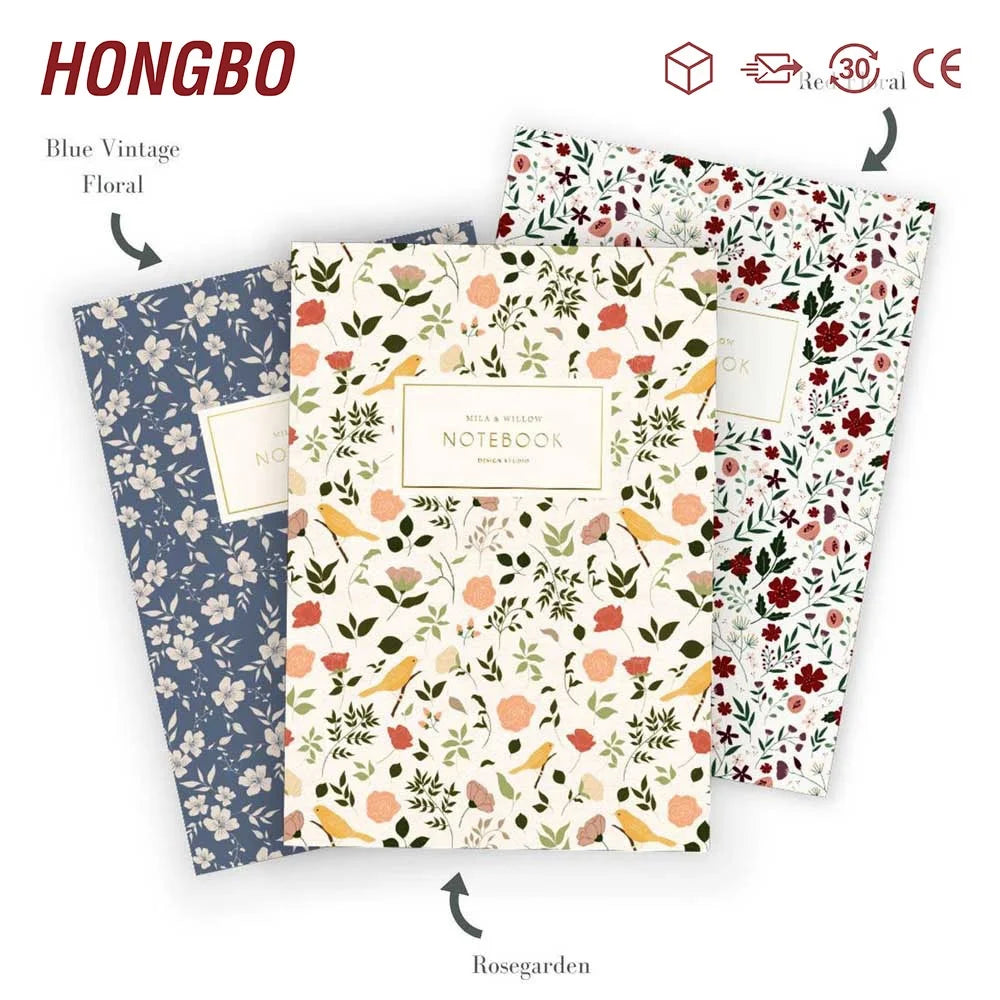 Available A5 Navy Blue Kraft Paper Notebook Floral Notebook with Gold/Silver Foil Among Floral Stationery