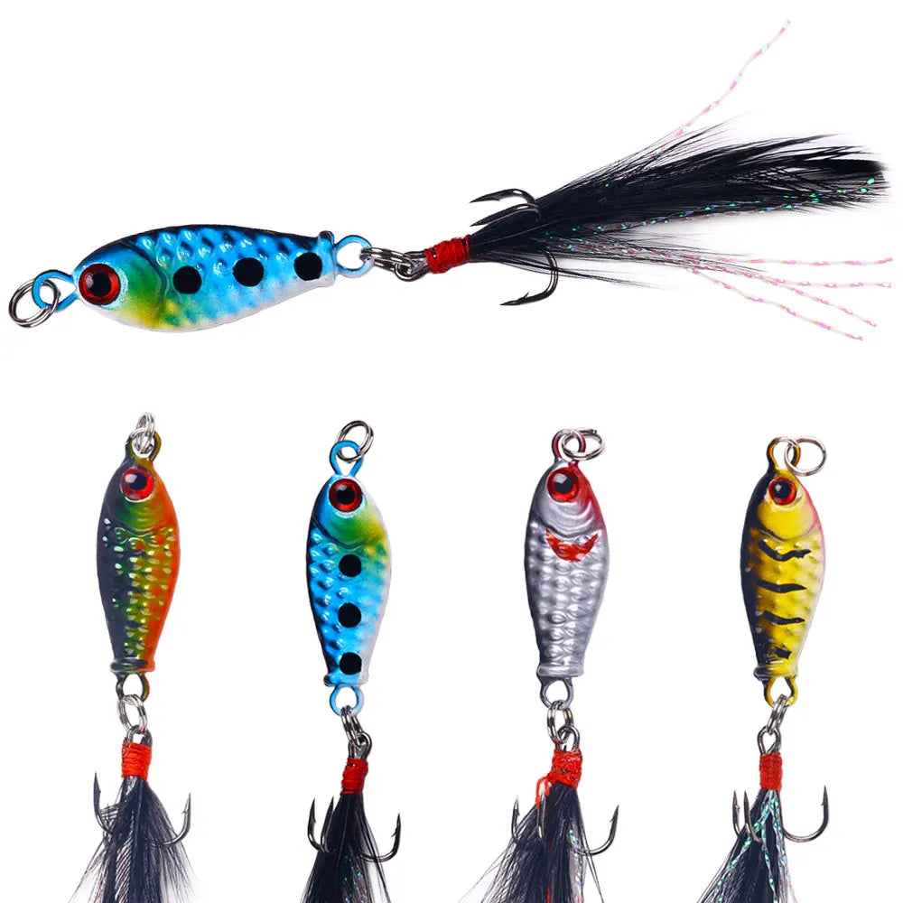 Wholesale LB003 4.9cm 5.2g Mini Metal Jig Bait Lead Jigging Fishing Lures with Feather Hook