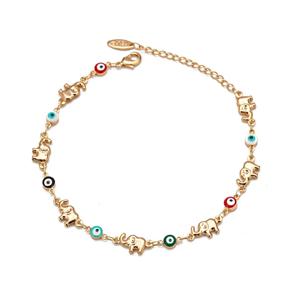 2021 Latest Design Multi Color Evil Eyes Charm Bracelet Gold Chain Elephant Eyes Bracelet for Party
