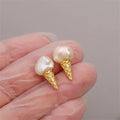 Aimgal Baroque Freshwater Pearl Ice Cream Funny Stud Earrings Children's Fashion Jewelry S925 Silver Ear Pin Drop Shipping