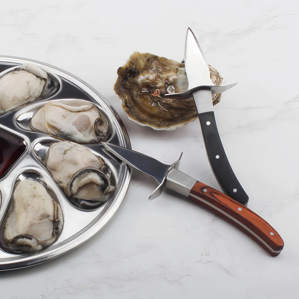 Professional Wood Handle Seafood Opener Stainless Steel Oyster Shucking Knife With Sheath