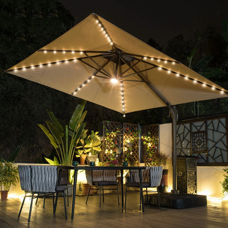 Garden Furniture Heavy Duty Outdoor Garden Sunshade Parasol Manual Lift Solar Patio Market Umbrella Led Restaurant Umbrella