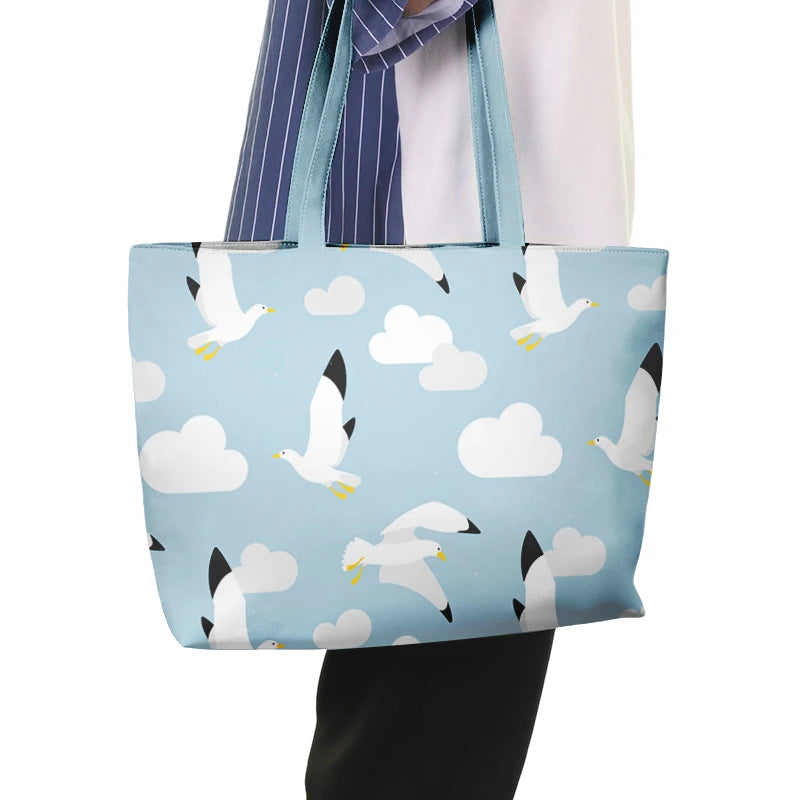 Custom Printed logo Travel Bag Plain Long Handle Printed Cute Tote Bag PU Leather Shopping Bags