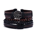 Vintage Peace Life Tree Charm Bracelet Homme Handmade Braided Multilayer Brown Wooden Beads Genuine Leather Wrapped Bracelet Men