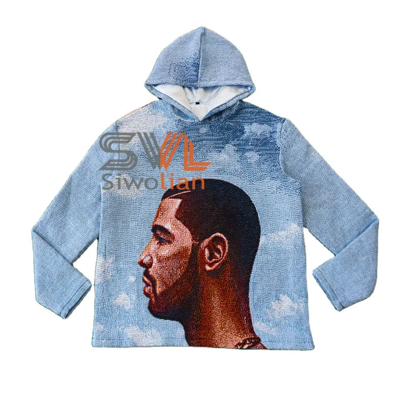 Heavy Weight Lined Hoodie Custom Tapestry Pullover Jacquard Woven Tapestry Hoodies for Man