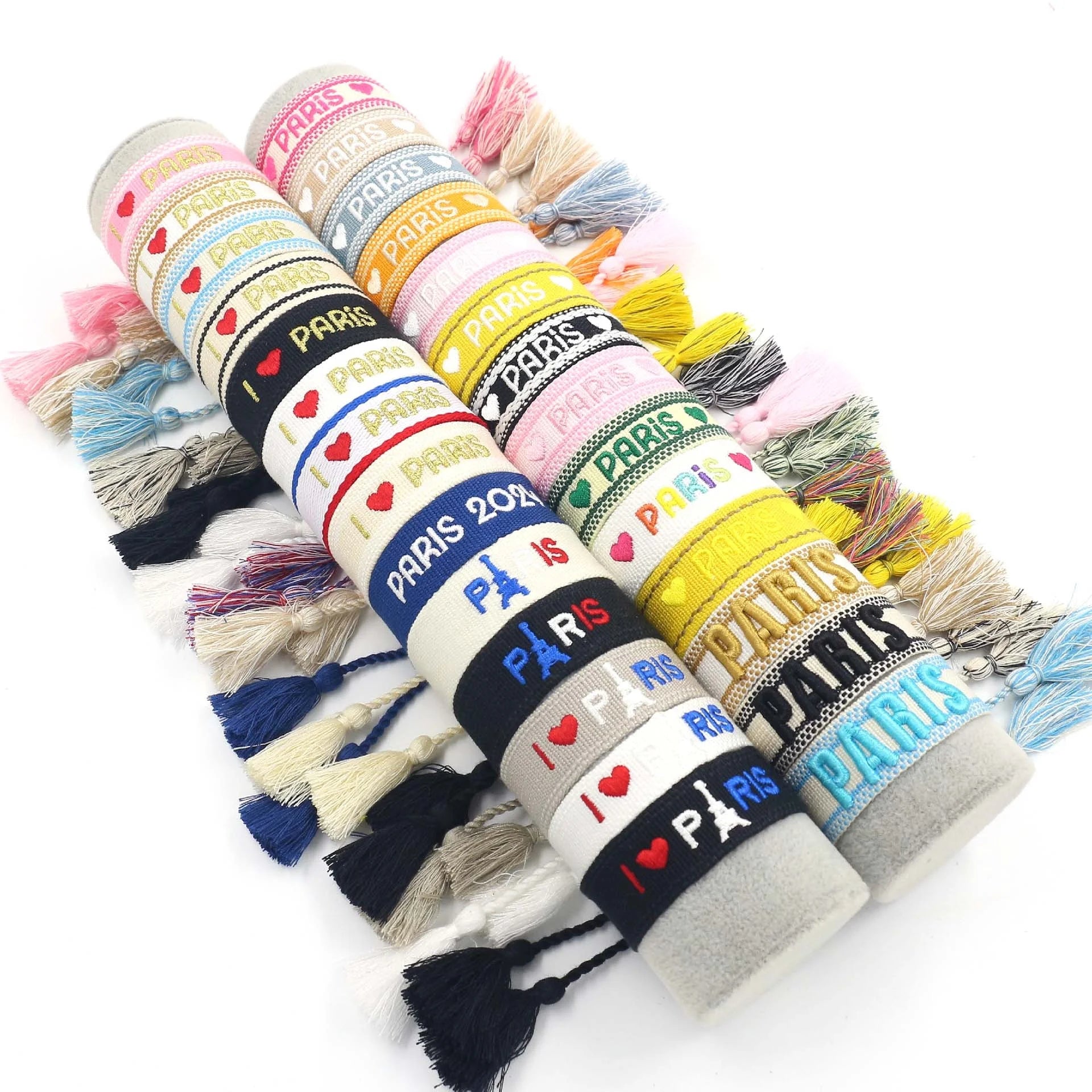 2024 Sports Event Games Jewelry Custom Logo Name Letter I LOVE PARIS Wrap Bracelets with Embroidery for France Gift
