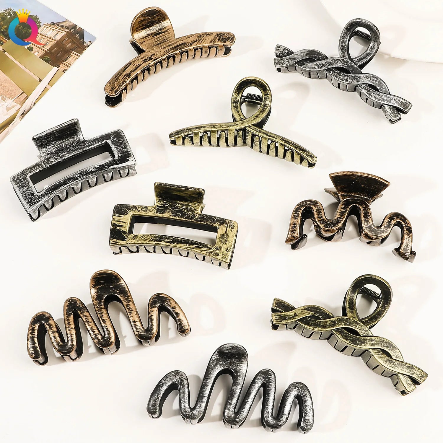 QIYUE Retro Style Hair Claw  Gold Silver Copper Color Hair Clip for Women Thick Hair