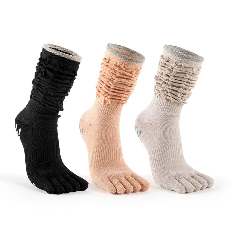 2026 Women's Yoga Pilates Socks 5 Toe Five-Toe Anti-Slip Feature Floor Autumn High Tube Yoga Slouch Socks