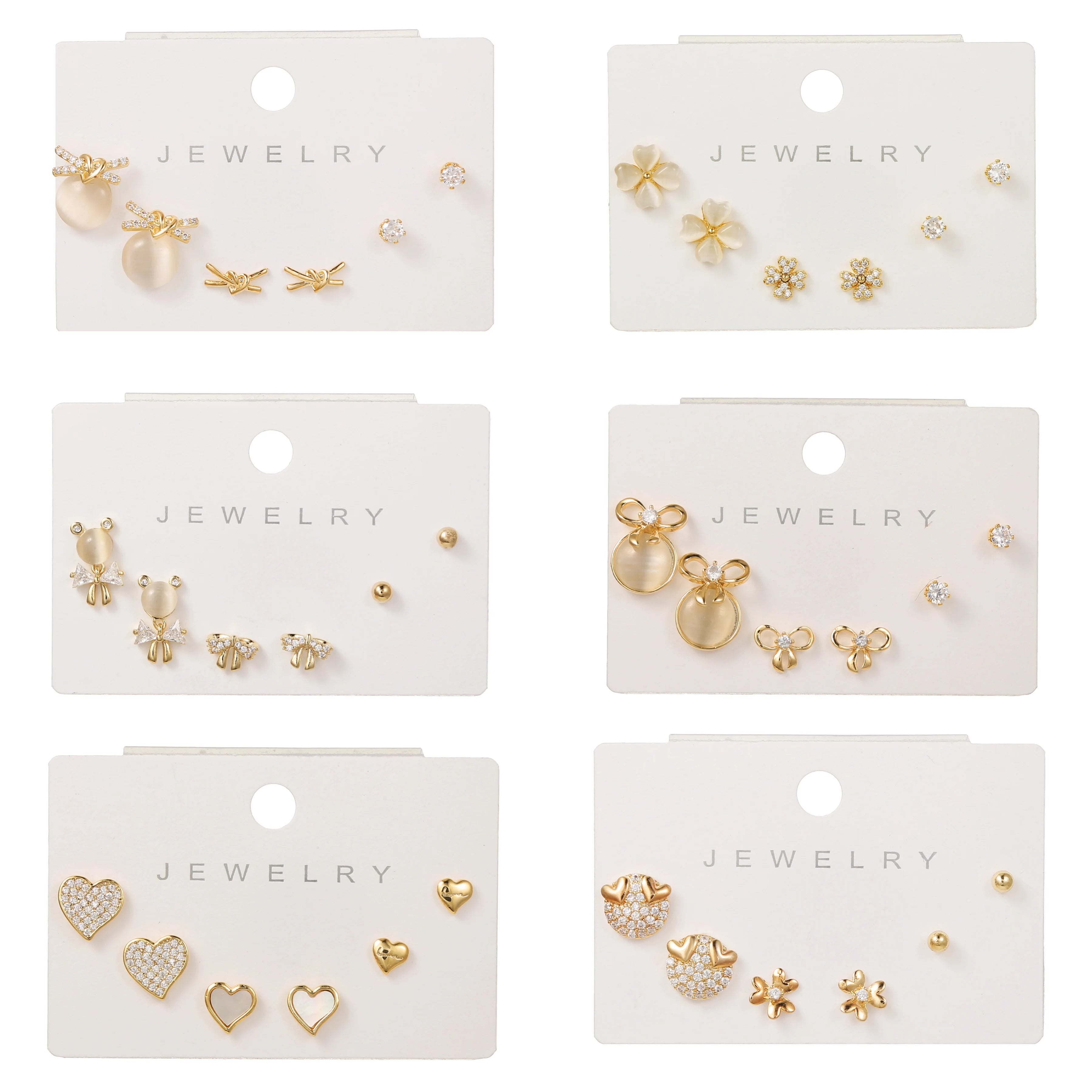 ZUOLA 6pcs S925 Silver Needle Heart Cat Eye Earring Set 18K Plated Earrings Jewelry Atmospheric Geometry Earrings for Women