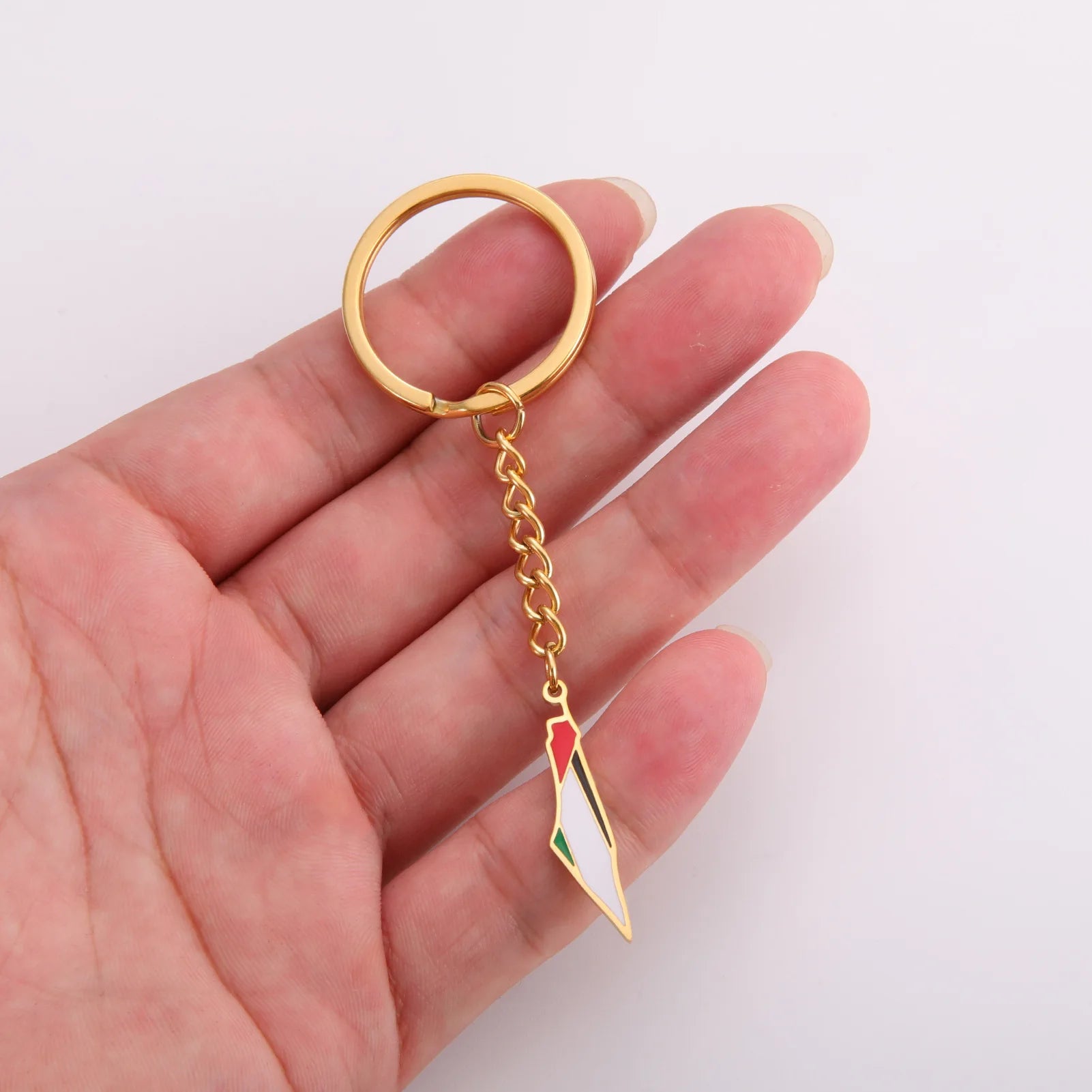 Factory Stainless Steel Palestine Country Flag Charm Key Chain Key Ring 18K Gold Plated Stainless Steel Map Pendant Key Chain