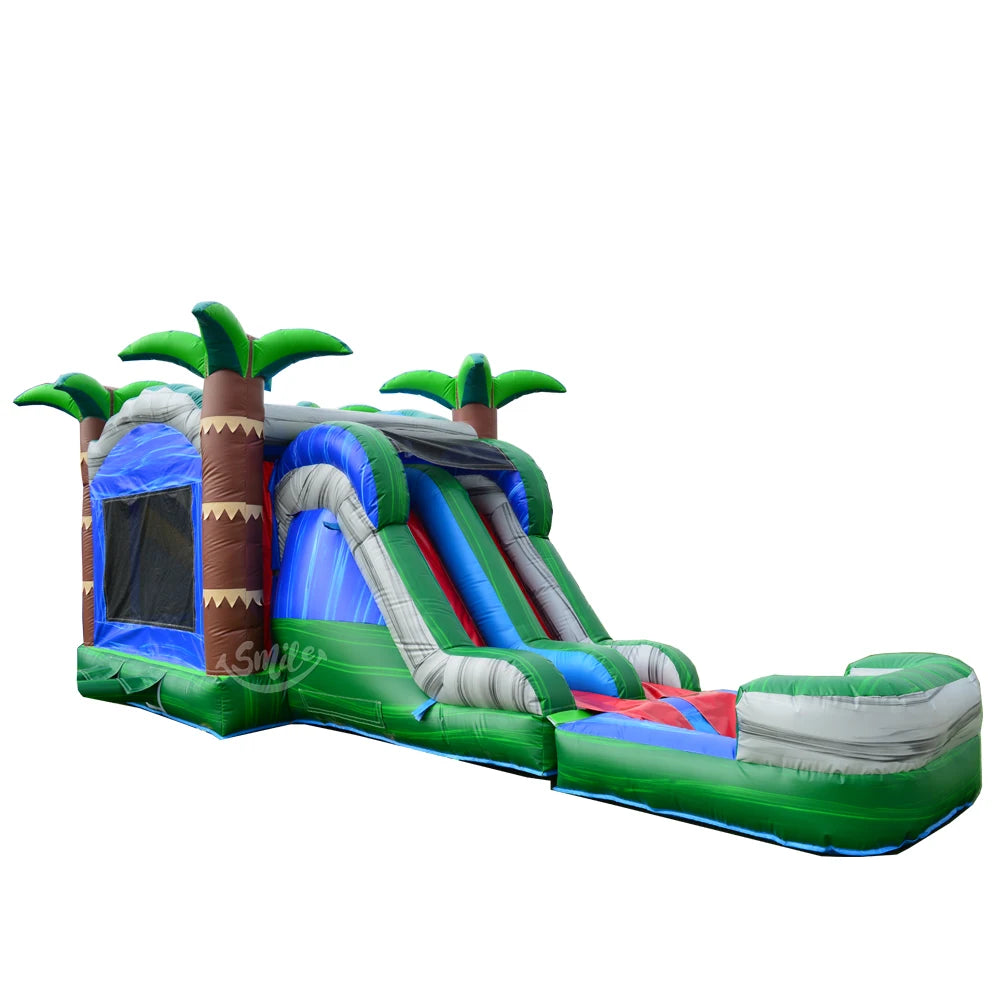 Tropical Palm Tree Marble Inflatable Castle Water Slide Inflatable Water Slide Bounce House Water Slide Bounce House Inflatable