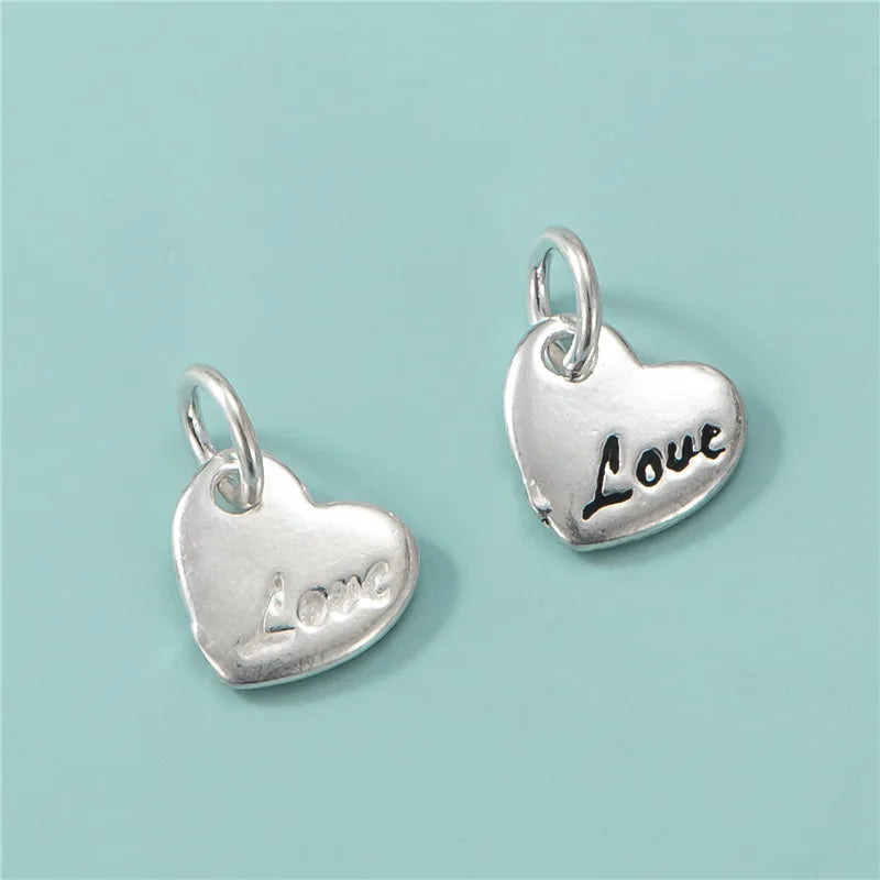 10mm Retro Design 925 Sterling Silver Love Letter Heart Shaped Charm Pendant for Jewelry Finding