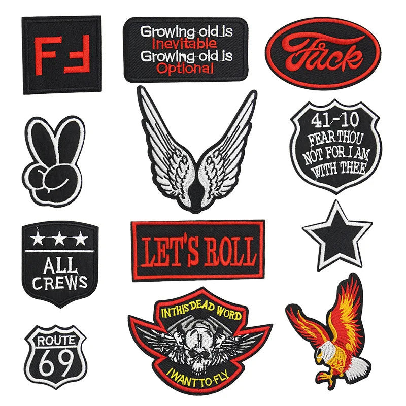 Hot Sale Computer Embroidered Iron on Rock Star Eagle Wing Patches