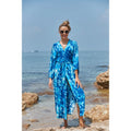 New Style Blue Tie Dye Print Cover up Sexy Bathing Suit Rayon Kaftan Dress