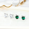 Lovely 925 Sterling Silver Cat Animal Simple Mini CZ Diamond Stud Earrings for Women Girls