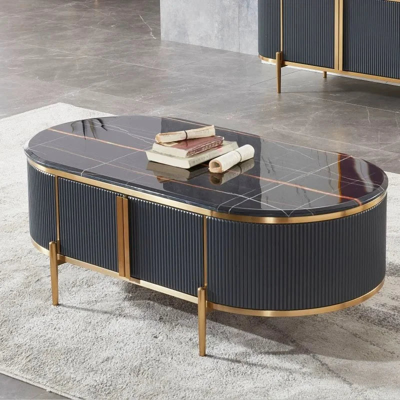 YSS Modern Simple Design TV Stand Cabinet Luxury Black Marble Top Coffee Table Sets Stone Center Table Set for Home Furniture