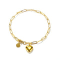 Fashion Jewelry Gold Plated Stainless Steel Custom Engraved logo Round Tags Heart Pendant Paperclip Chain Bracelets