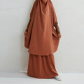 Modest Muslim Fashion Plus Size Two-Piece Suit Arabic Djellaba Solid Color Long Sleeve Eid Ramadan Islam Muslim Women's Dresses