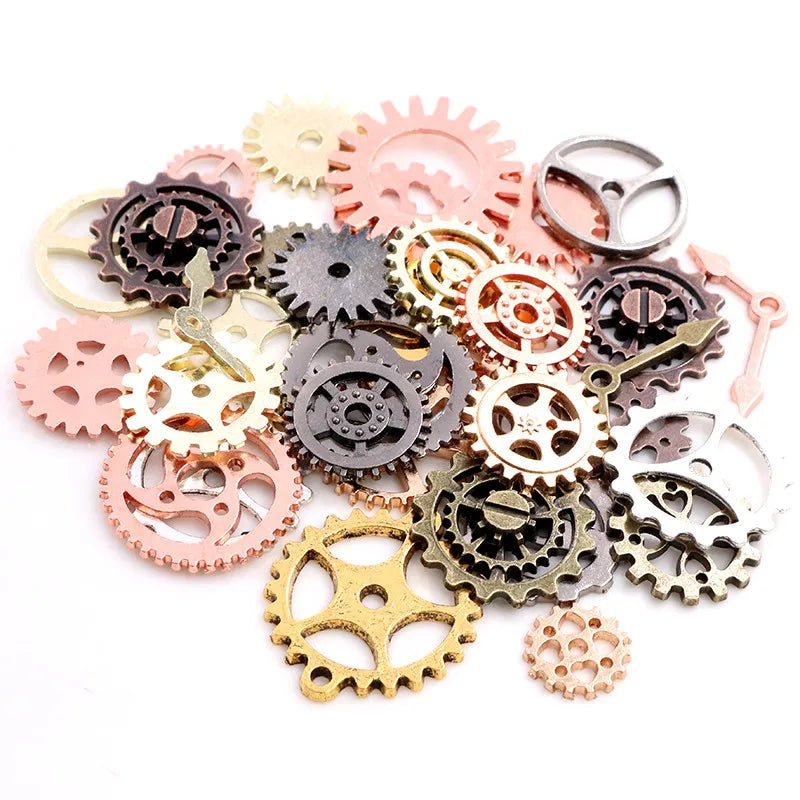 50pcs/lot Vintage Steampunk Gear Charms Pendant Antique Bronze 8 Colors Fit Bracelets Necklace DIY Metal Jewelry Making