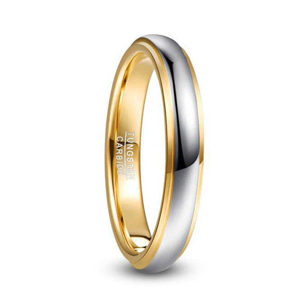 4mm High Polished Tungsten Ring Gold and Silver Two Tone Couple Tungsten Wedding Ring for Men Women