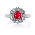 SGARIT Gold Jewelry 14K White Gold 0.90 Carat Moissanite Cluster Ring With Round Lab Grown Ruby Classic Gemstone Ring